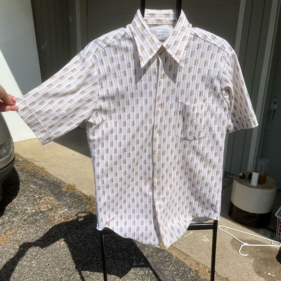 Vintage 1970s Sears Men’s Store Poly Knit Dress Shirt, Geometric, Sz M/L - Picture 6 of 6